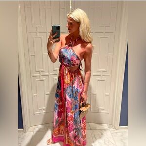 FARM Rio Macaw pink scarf maxi dress